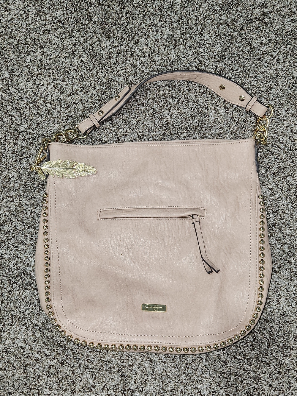 Jessica Simpson Blush Pink Stud-Trim Shoulder Bag